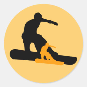 Snowboard. Schattenspur. Runder Aufkleber