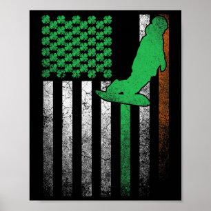Snowboard Snow Ski Irish American Flag St Patrick Poster