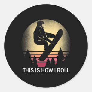 Snowboard So Roll ich Snowboarden Silhouet Runder Aufkleber