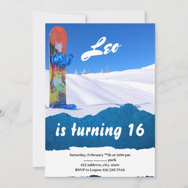 Snowboard Sports d'hiver Anniversaire Invitation (Devant)