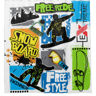 Snowboard Typografie: Hintergrund des extremen Kin Duschvorhang