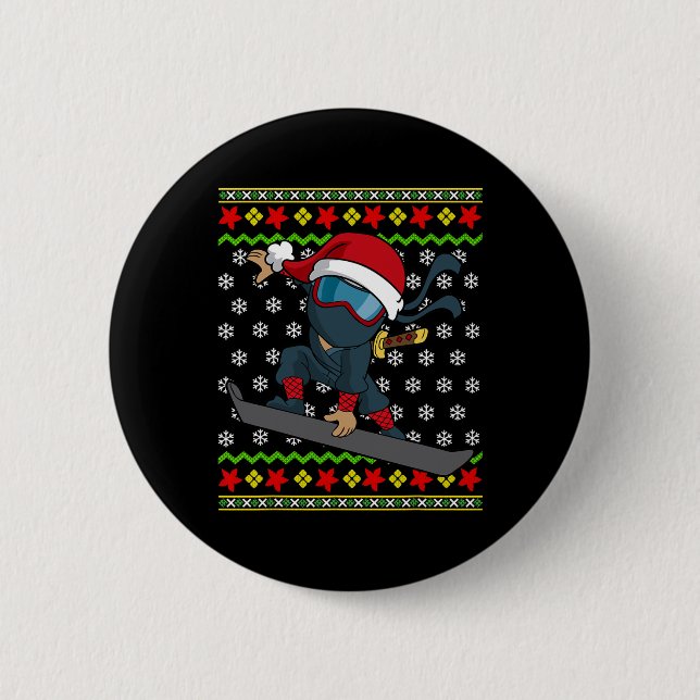 Snowboard Ugly Christmas Sweater Pattern Button (Vorderseite)