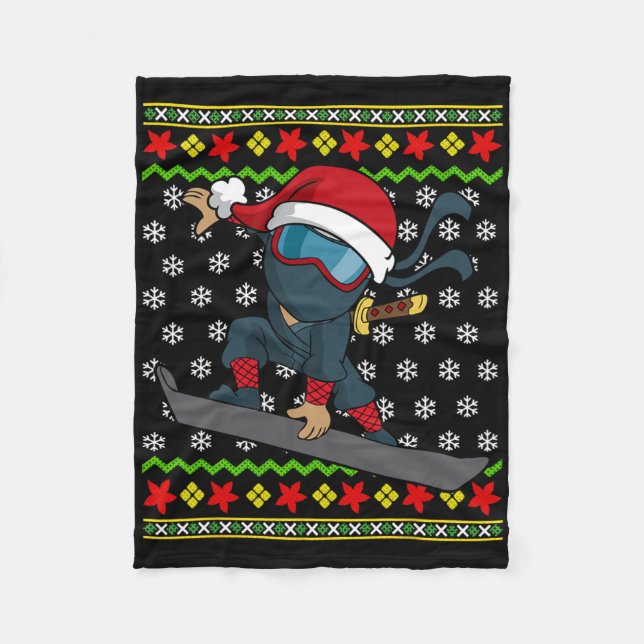 Snowboard Ugly Christmas Sweater Pattern Fleecedecke (Vorderseite)