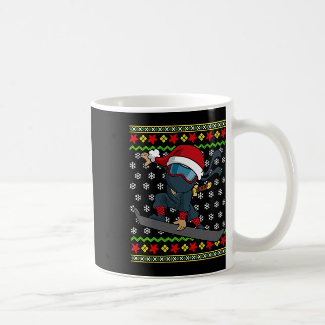 Snowboard Ugly Christmas Sweater Pattern Kaffeetasse (Rechts)