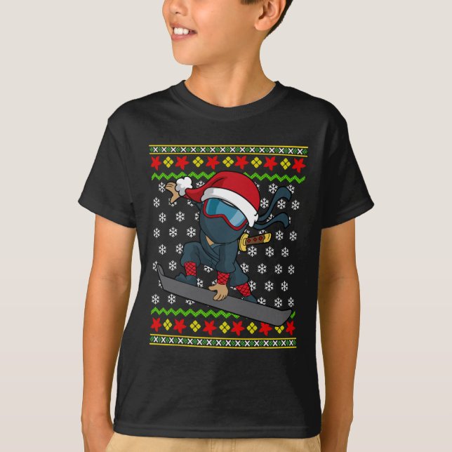 Snowboard Ugly Christmas Sweater Pattern T-Shirt (Vorderseite)