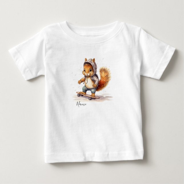 Snowboard Watercolor Squirrel Baby T-shirt (Vorderseite)