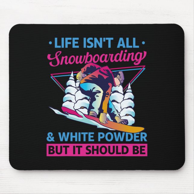 Snowboard White Powder Retro 90er 80er Snowboarden Mousepad (Vorne)