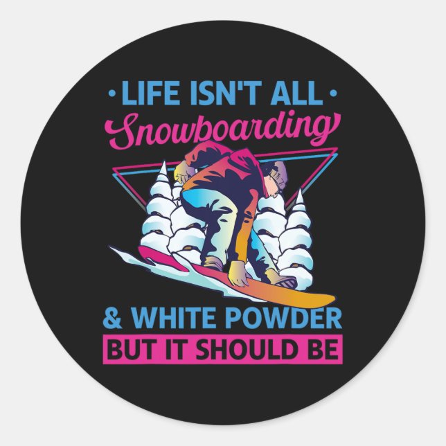 Snowboard White Powder Retro 90er 80er Snowboarden Runder Aufkleber (Vorderseite)