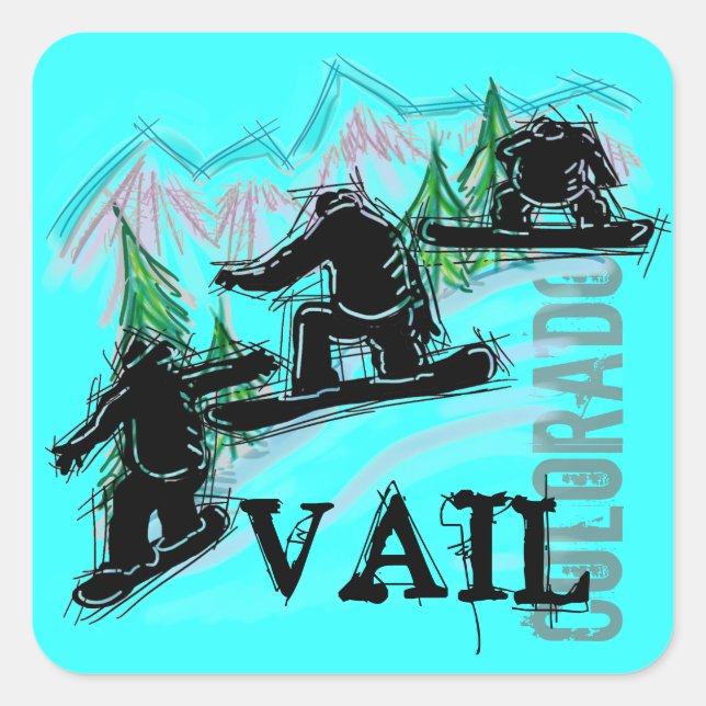 Snowboardaufkleber Vail Colorado Quadratischer Aufkleber (Vorderseite)