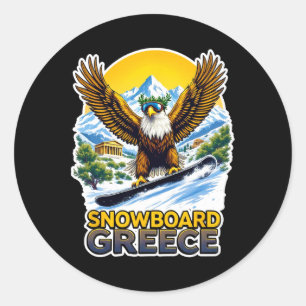 Snowboarden Adler in Griechenland Landschaftlich Runder Aufkleber