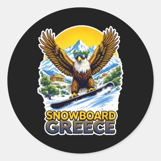 Snowboarden Adler in Griechenland Landschaftlich Runder Aufkleber (Vorderseite)