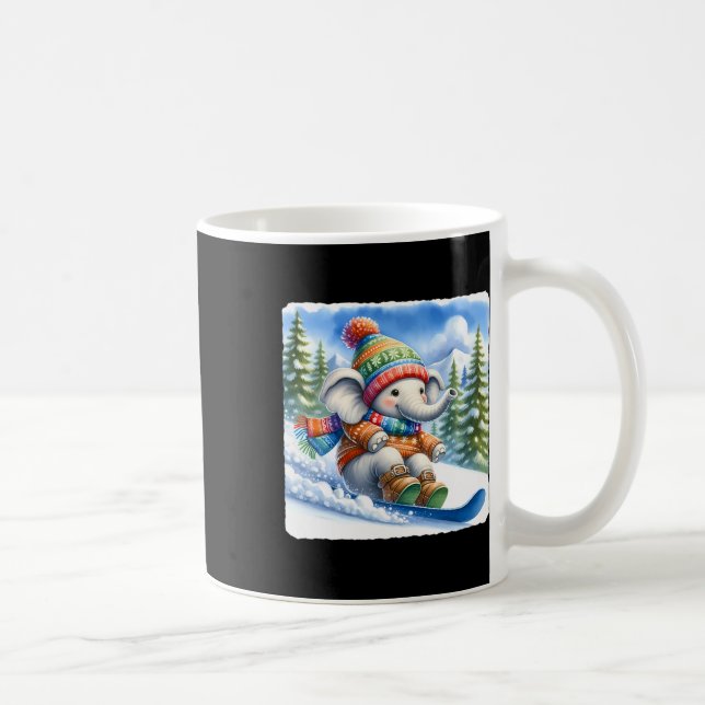 Snowboarden Elefant auf dem Snowy Hill mit Kiefern Kaffeetasse (Rechts)