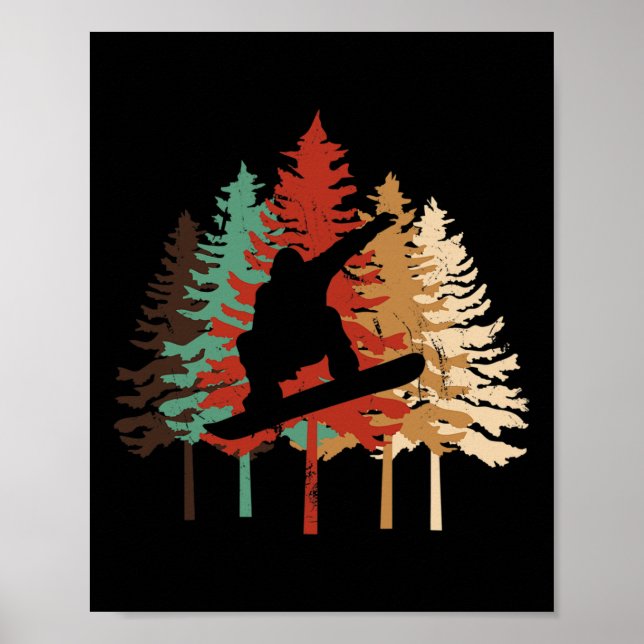 Snowboarden Geschenk Design Vintage Pine Tree Stil Poster (Vorne)