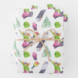 Snowboarden Geschenkpapier Set
