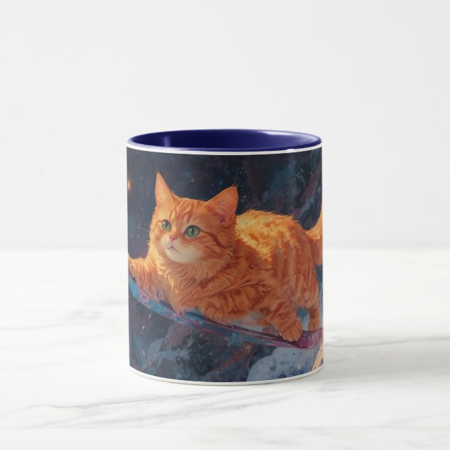 Snowboarden Ginger Kitten Cartoon Art Tasse (Zentrum)