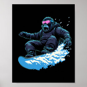Snowboarden - Gorilla auf dem Snowboard-Schnee Poster