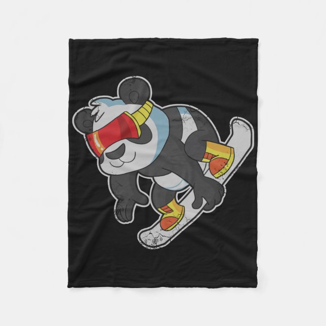 Snowboarden Panda Bear Fleecedecke (Vorderseite)
