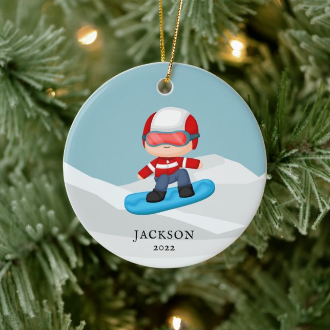 Snowboarden Personalisiert Weihnachten Keramik Ornament (Baum)