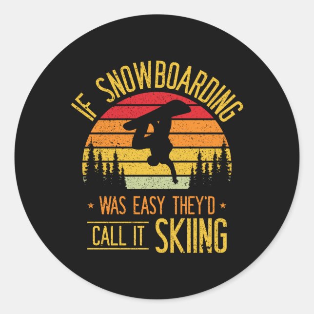Snowboarden Retro Skifahren auf Snowboarder Runder Aufkleber (Vorderseite)