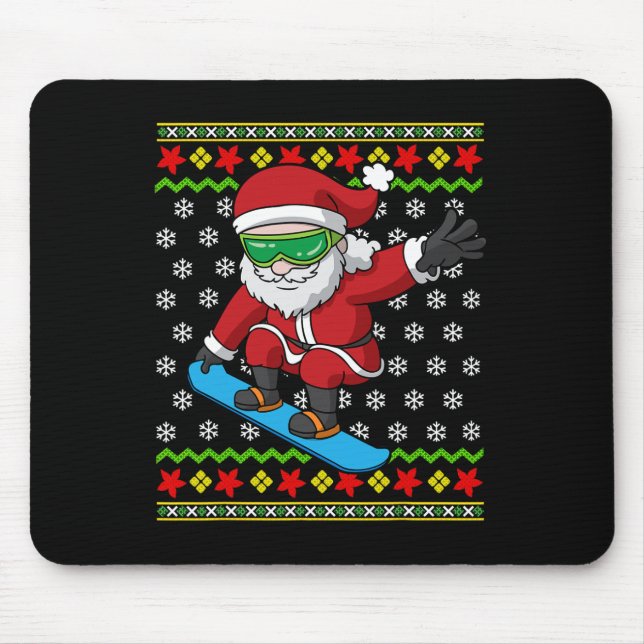 Snowboarden Santa Snowboarder Ugly Weihnachtsschne Mousepad (Vorne)