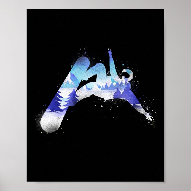 Snowboarden Snowboard Vintag Mountain Poster (Vorne)