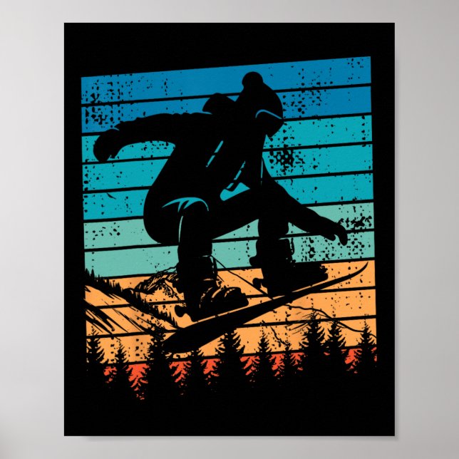 Snowboarden Snowboard Vintag Retro Mountain Poster (Vorne)
