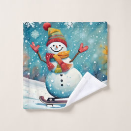 Snowboarden Snowman Washtuch Waschlappen