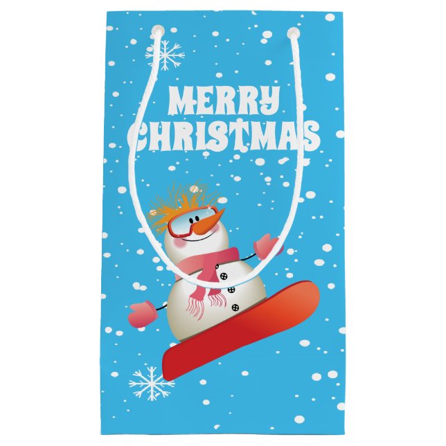 Snowboarden Snowman Weinbeutel Kleine Geschenktüte (Vorderseite)
