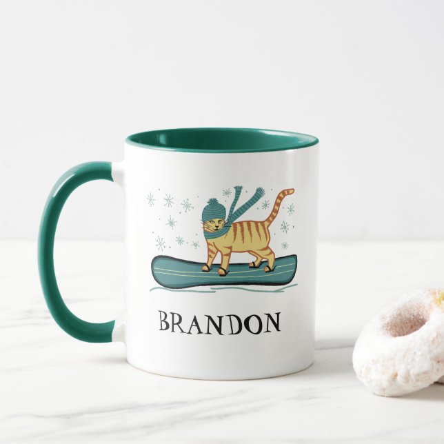 Snowboarden Tabby Cat CUSTOMIZE IT Tasse (Mit Donut)