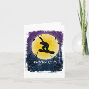 Snowboarden Vollmond Silhouette Retro Halloween Karte