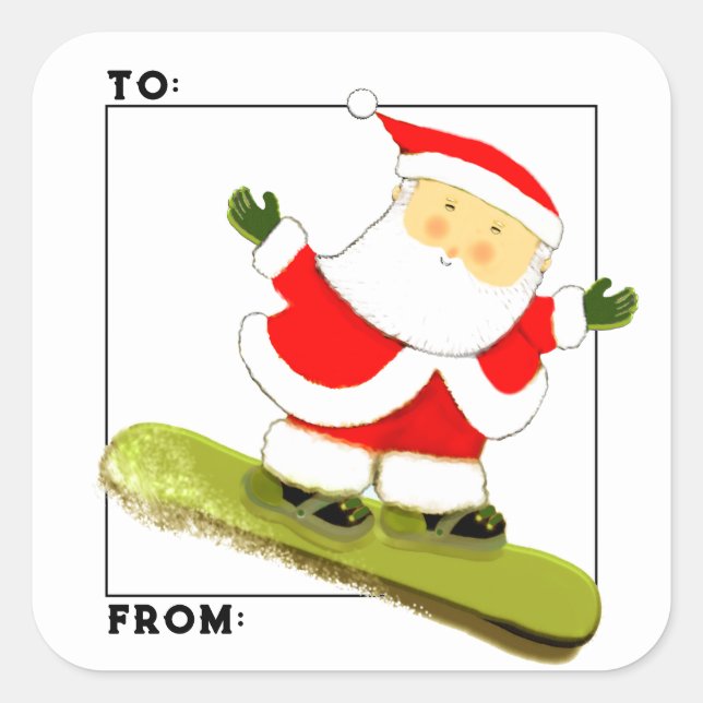 Snowboarden Weihnachtsgeschenk-Tags Quadratischer Aufkleber (Vorderseite)