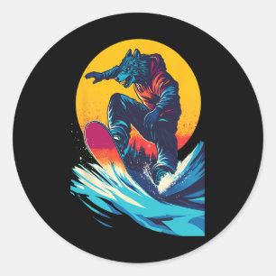 Snowboarden - Wolf auf einem Snowboard-Snowboard Runder Aufkleber