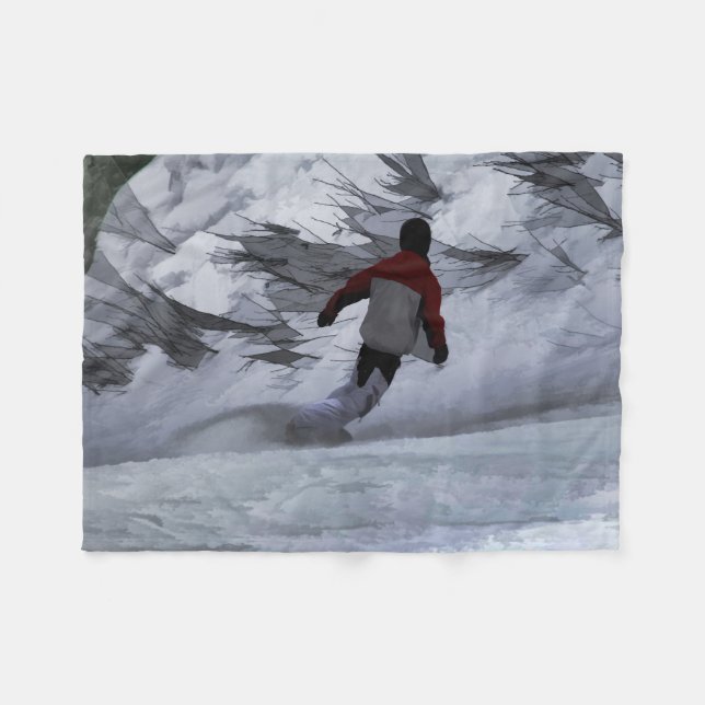 Snowboarder "Carving the Mountain" Wintersport Fleecedecke (Vorderseite (Horizontal))