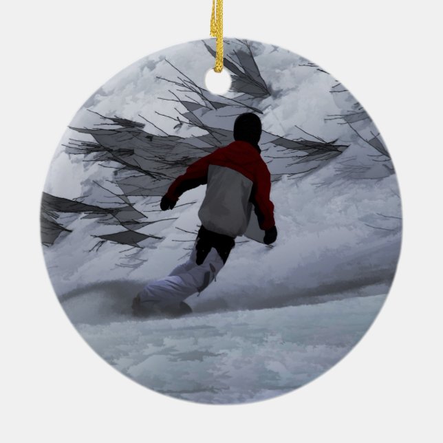 Snowboarder "Carving the Mountain" Wintersport Keramik Ornament (Hinten)