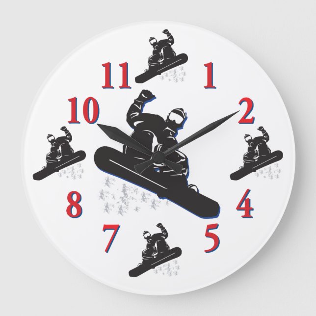 Snowboarder Clock - Zeit zum Snowboarden Große Wanduhr (Vorderseite)