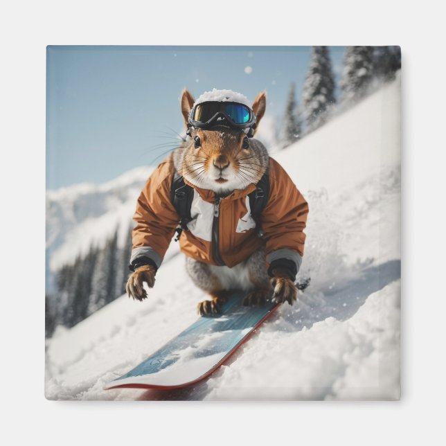 Snowboarder Eichhörnchen Winterzeit Whimsisches Ti Magnet (Vorne)