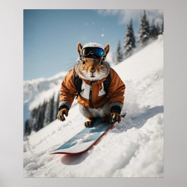Snowboarder Eichhörnchen Winterzeit Whimsisches Ti Poster (Vorne)