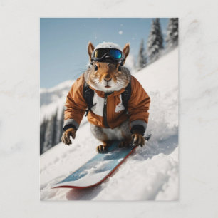 Snowboarder Eichhörnchen Winterzeit Whimsisches Ti Postkarte