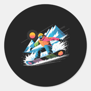 Snowboarder Entdecken Sie die Pisten Snowboarden L Runder Aufkleber
