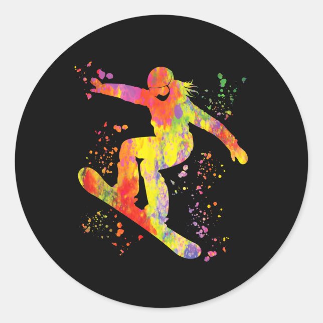 Snowboarder farbenfrohe Snowboard Snowboarden 7 Runder Aufkleber (Vorderseite)