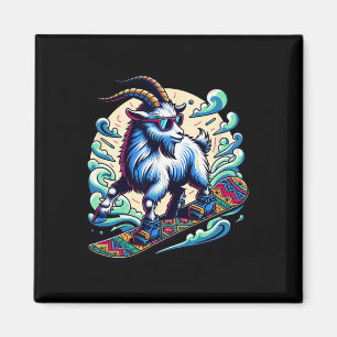 Snowboarder Goat Adventure in Snowy Mountains Magnet