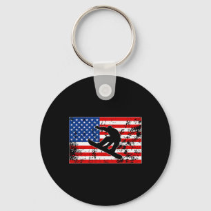 Snowboarder Jumping US-amerikanische Flagge Snowbo Schlüsselanhänger