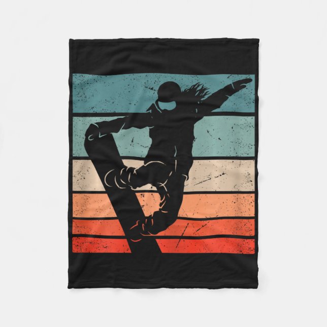 Snowboarder Mountain Skipiste Retro Snowboarden Fleecedecke (Vorderseite)