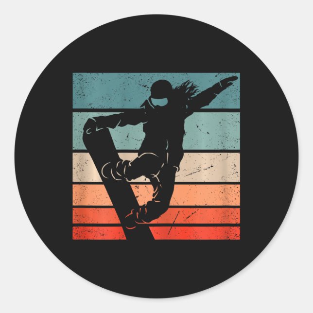 Snowboarder Mountain Skipiste Retro Snowboarden Runder Aufkleber (Vorderseite)