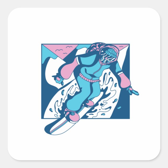 Snowboarder Quadratischer Aufkleber (Vorderseite)