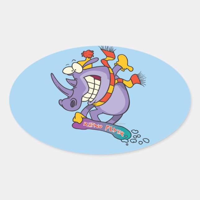 Snowboarder-Rhino-Cartoon Ovaler Aufkleber (Vorderseite)