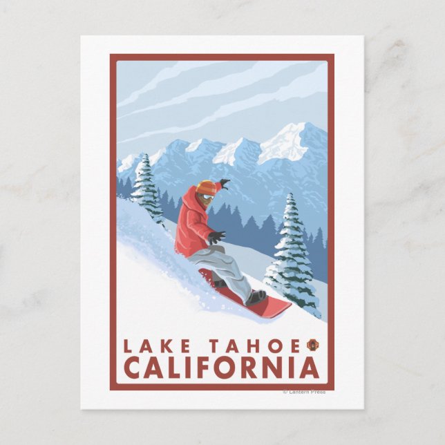 Snowboarder Scene - Lake Tahoe, Kalifornien Postkarte (Vorderseite)