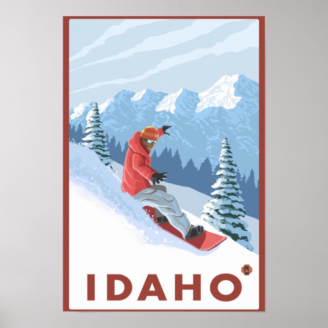 Snowboarder SceneIdahoVintage Reiseplakat Poster (Vorne)