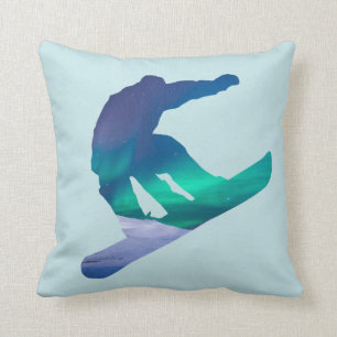 Snowboarder-Silhouette-Nordlicht-Kissen Kissen