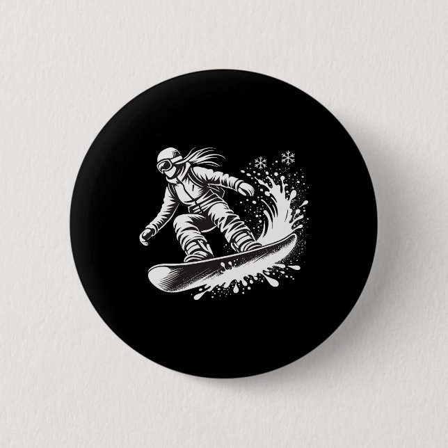 Snowboarder Snowboarden Winterwanderweg Downhill H Button (Vorderseite)